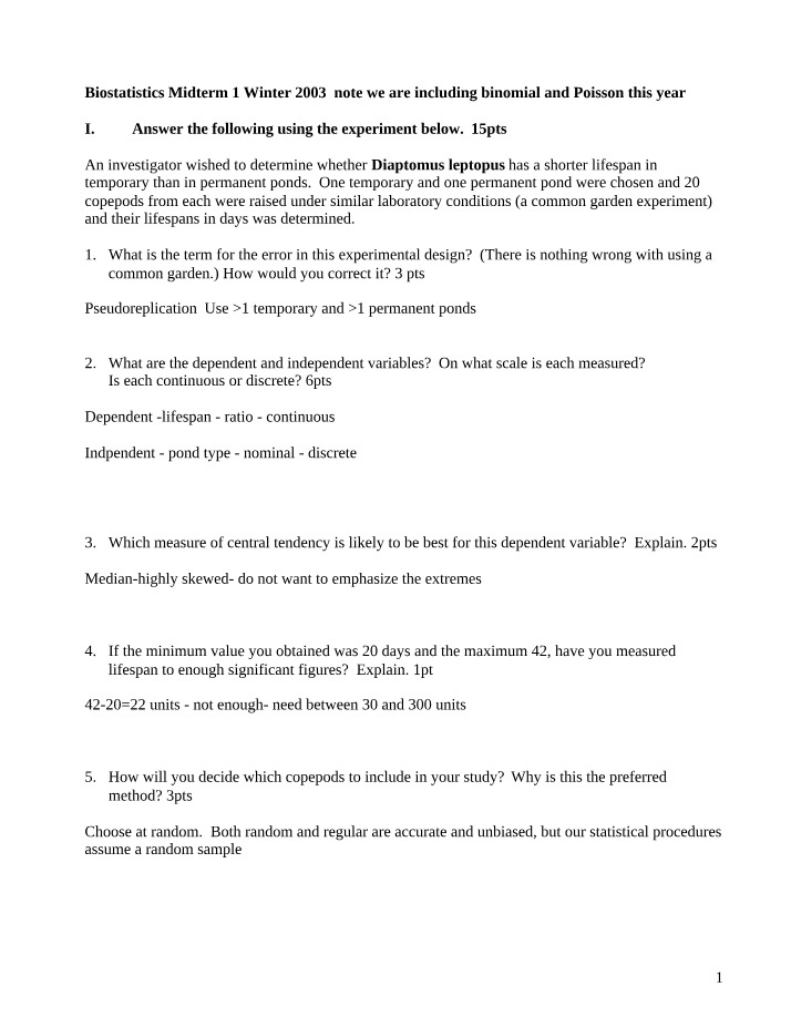 Winter 2003 Biostatistics Midterm 1