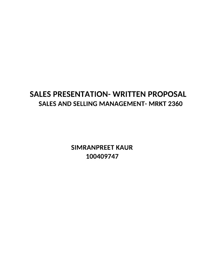 Written Proposal for Sales