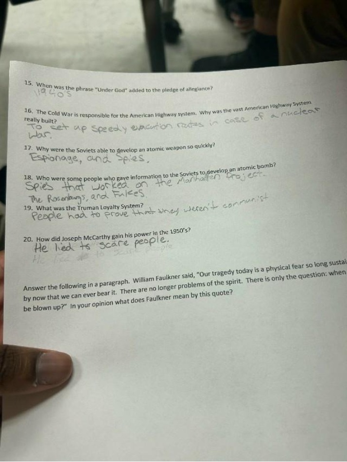 Questions on the Cold War and American History