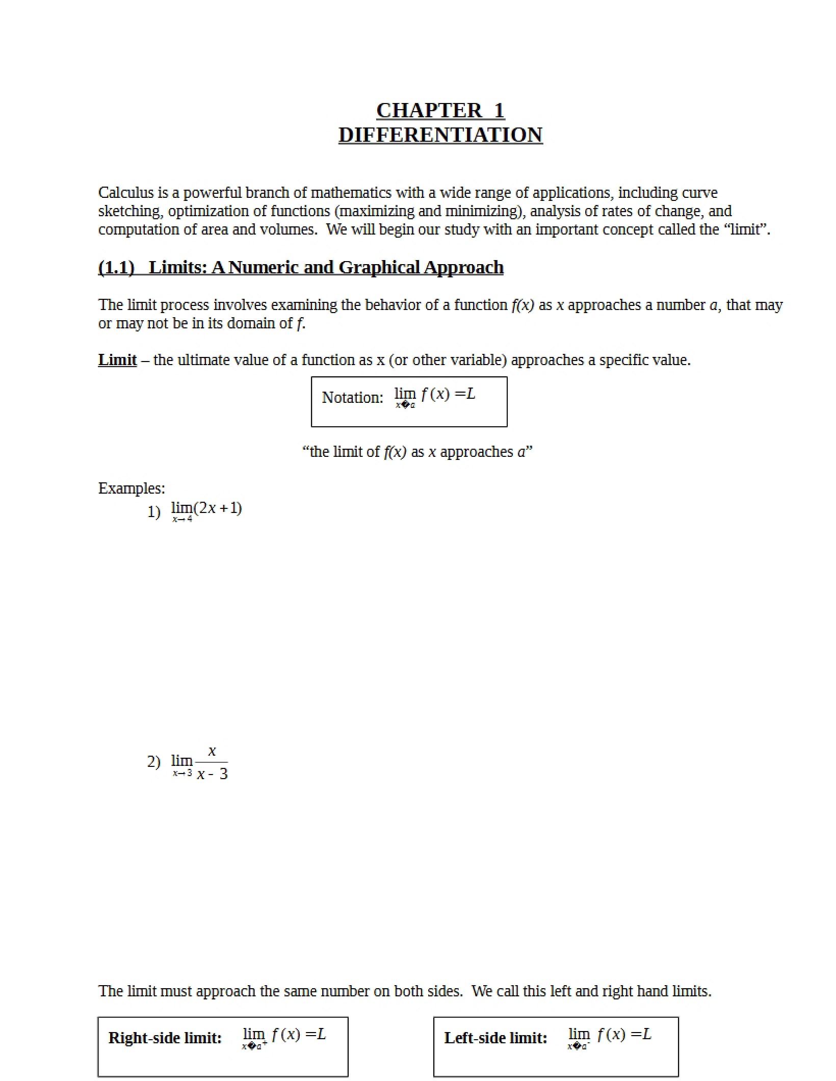 Differentiation Study Chapter 1