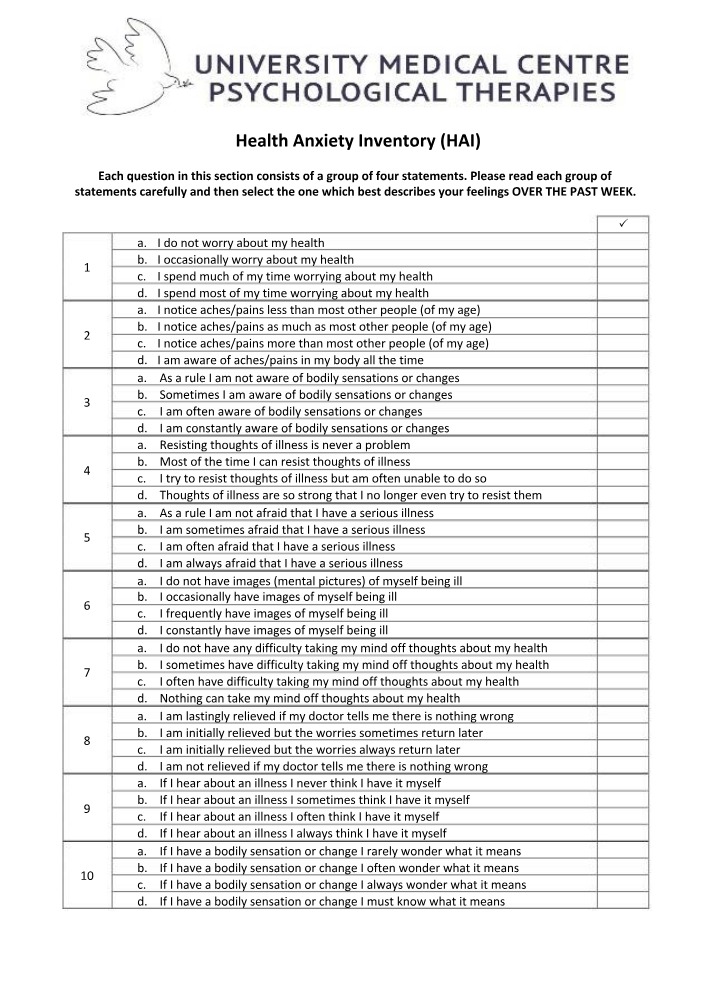 HAI Health Anxiety Inventory
