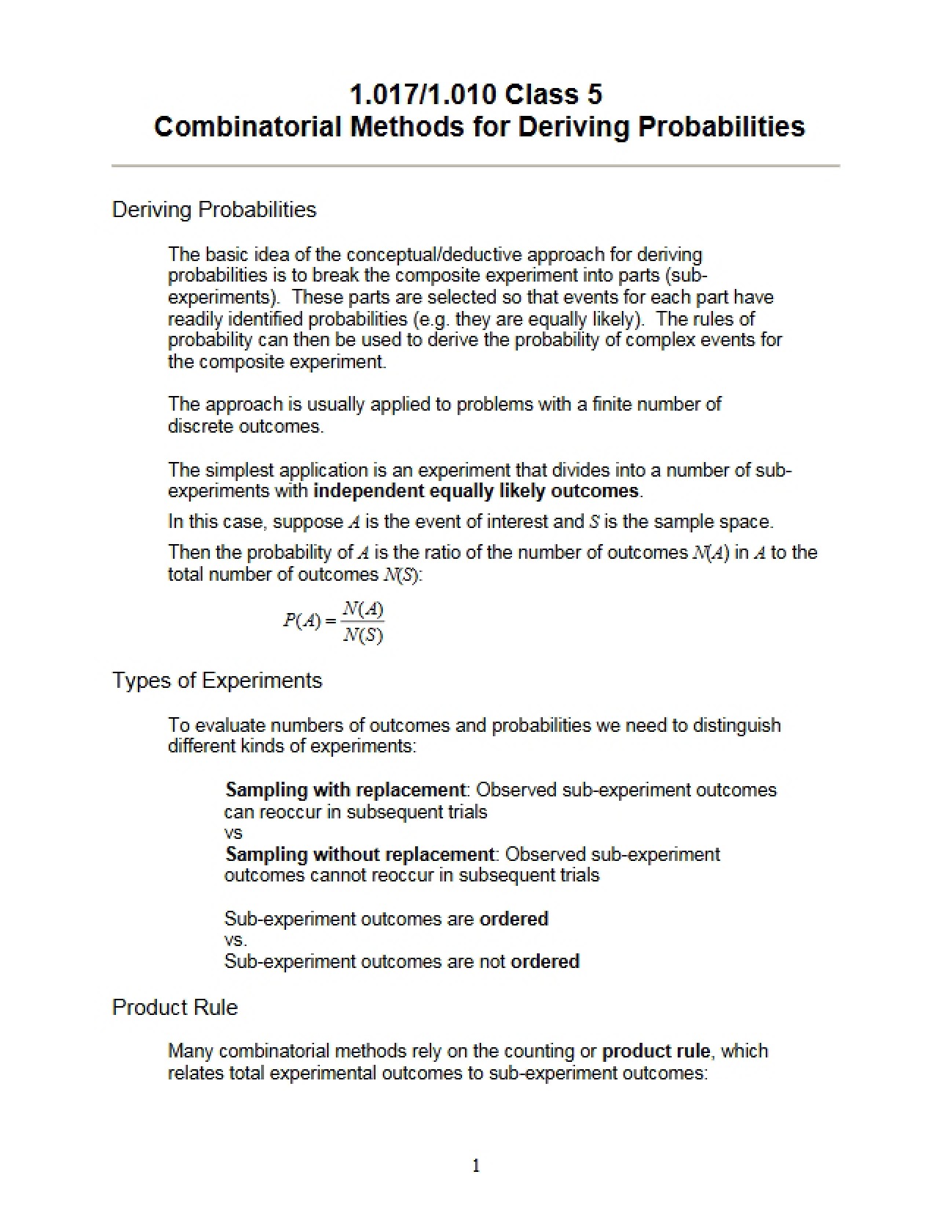 Probabilities via Combinatorial Methods (Class 5)