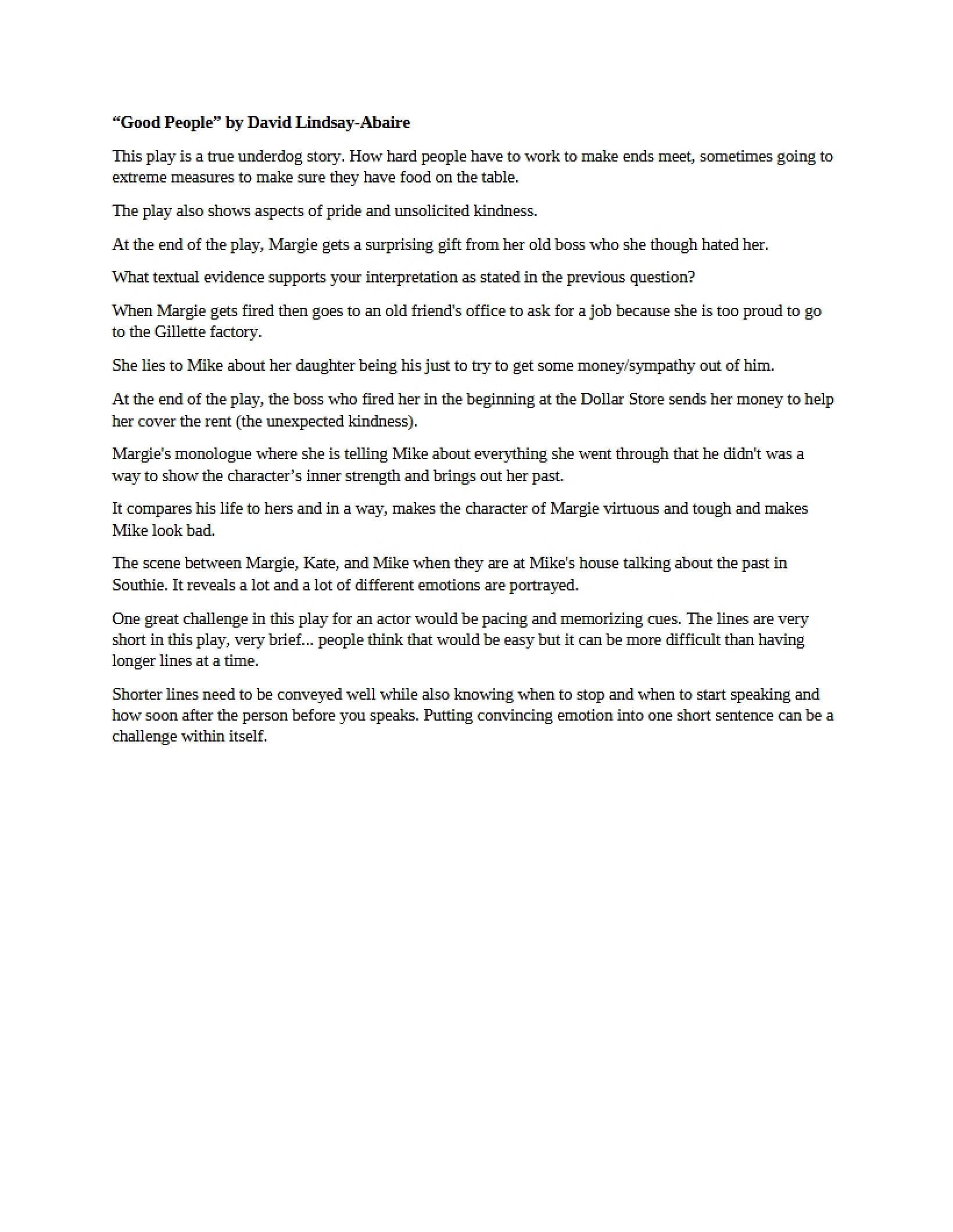 Acting II Essay