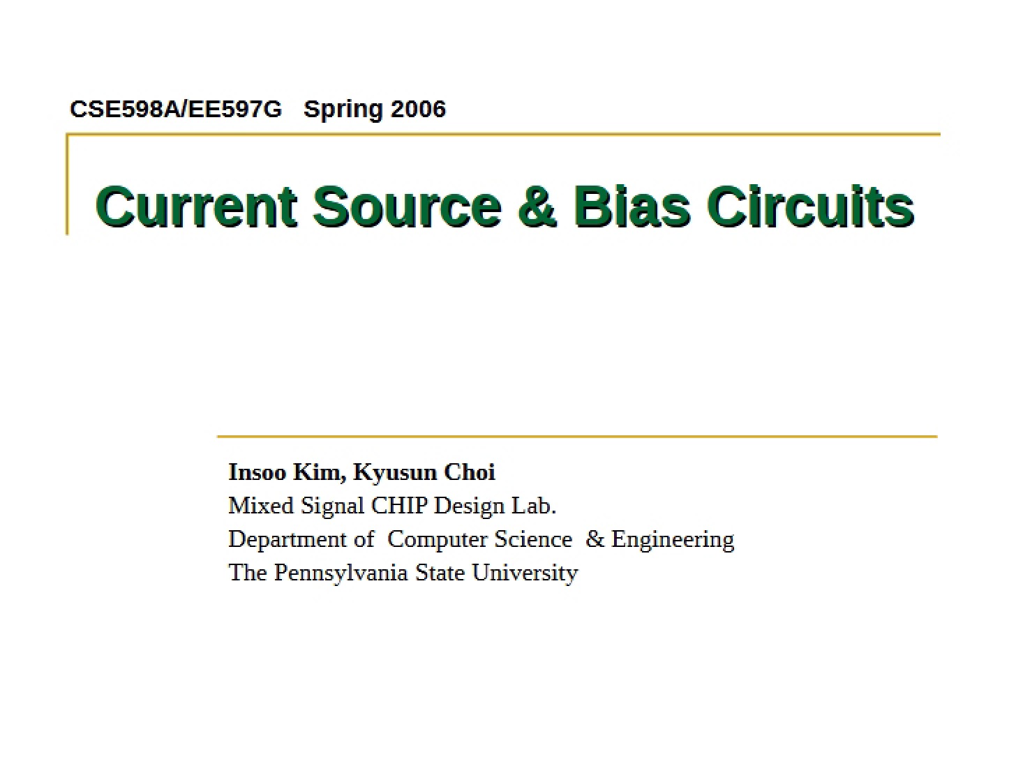 Bias Circuits and Current Source