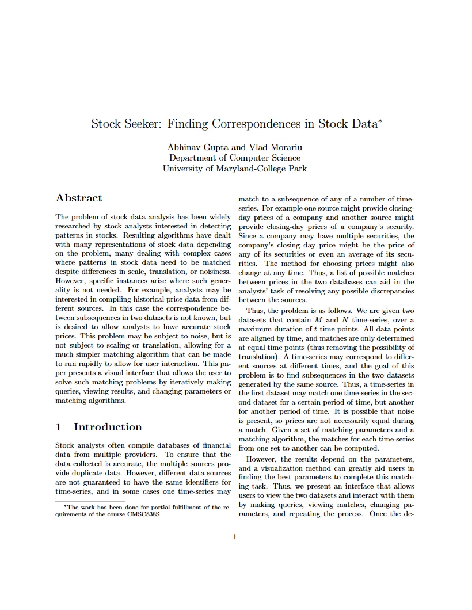 Finding Correspondences in Stock Data (Stock Seeker)