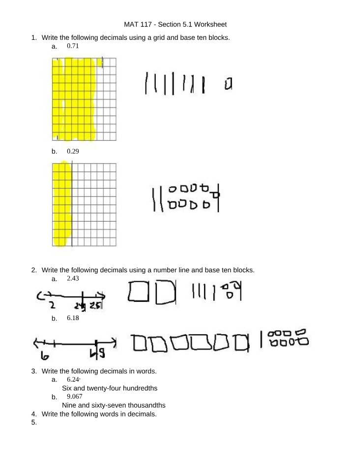 Section 5.1 Worksheet for MAT 117
