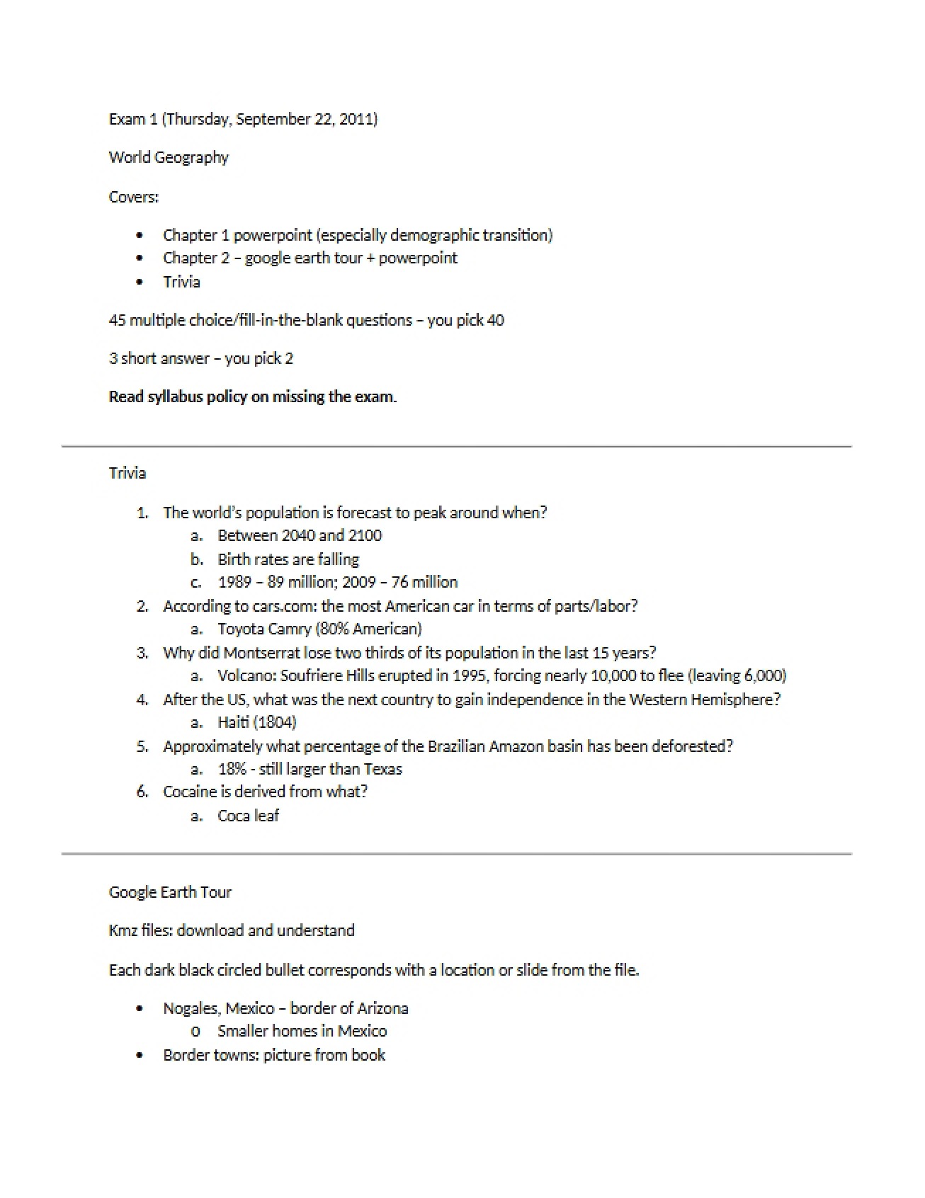 World Geography Exam 1