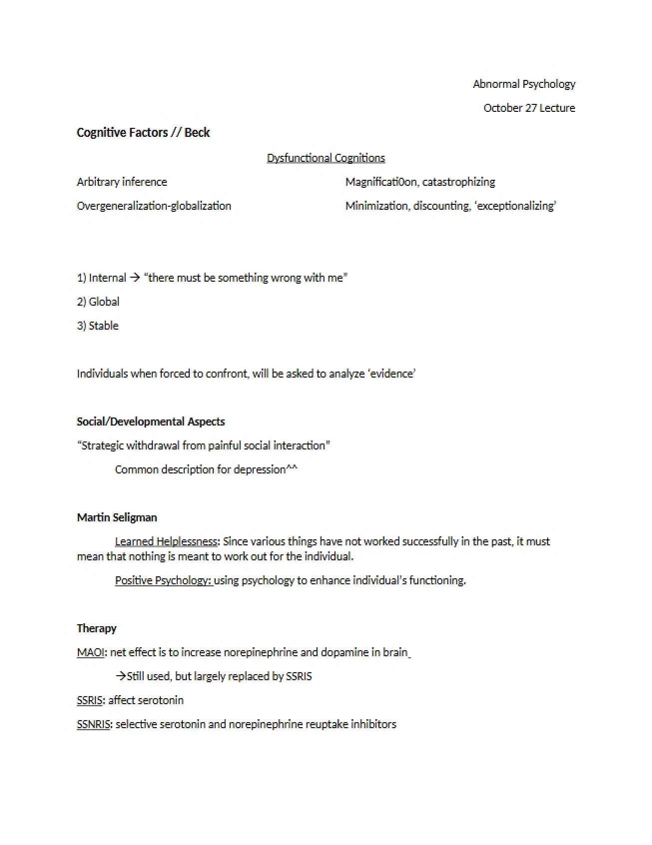 Cognitive Dysfunctions - Part 1