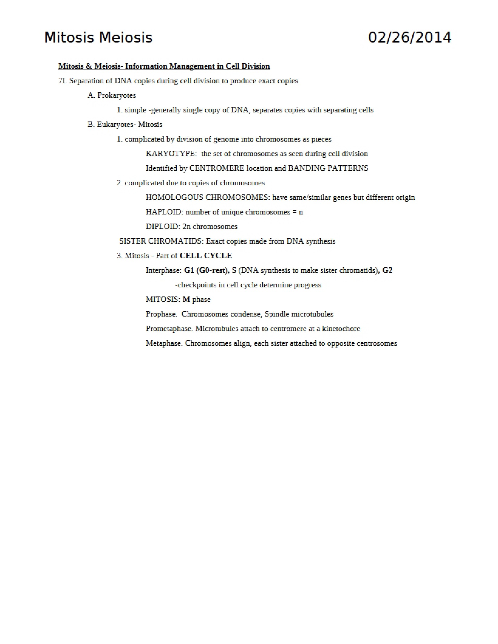 Comparison of Mitosis and Meiosis