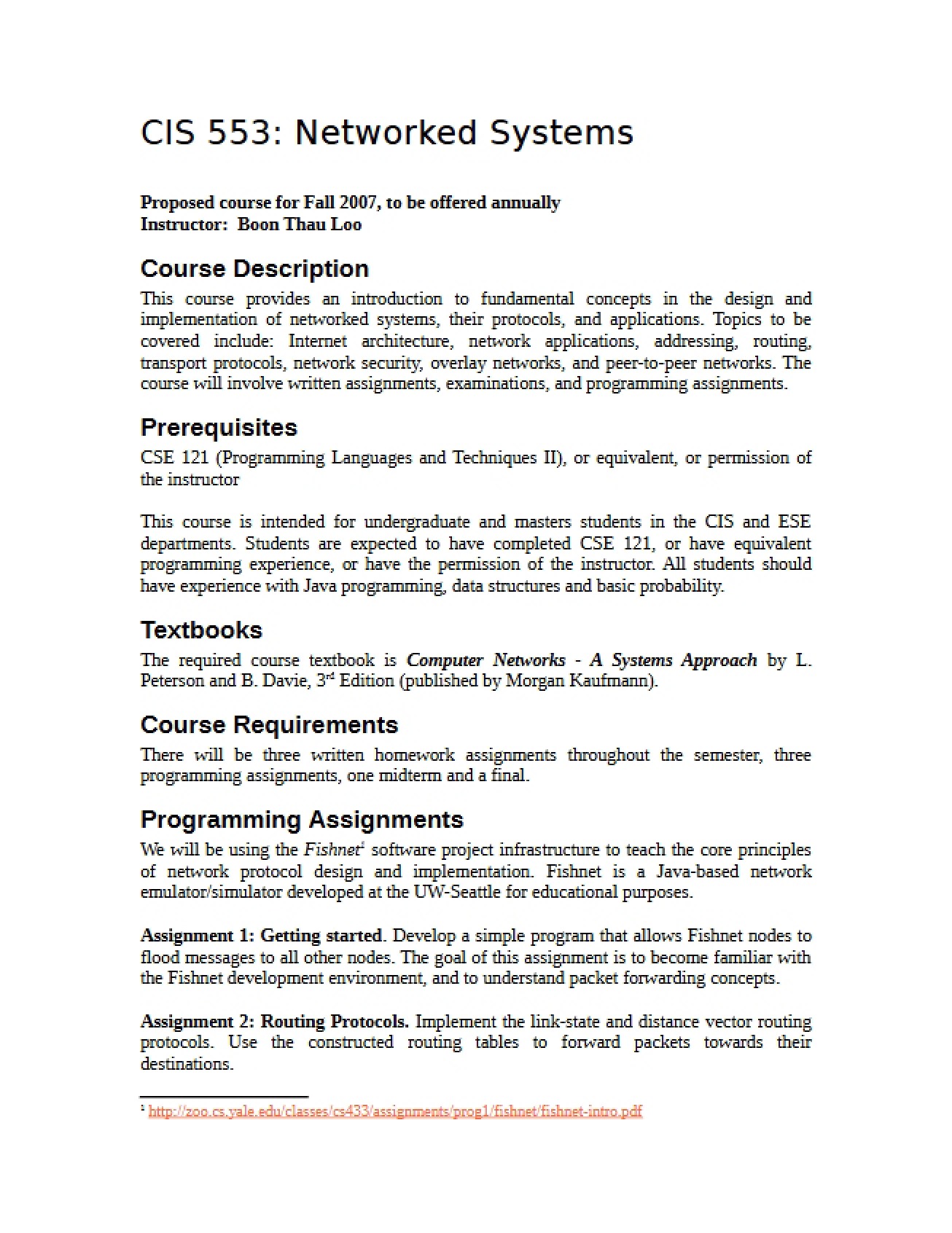 Networked Systems Syllabus