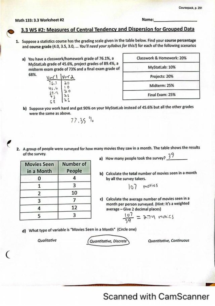 Worksheet 2 for Math 133
