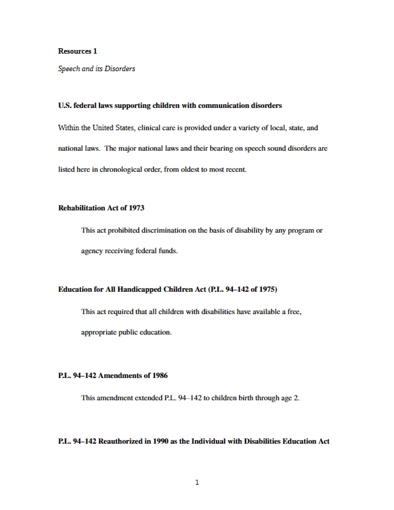 Federal Laws for Communication Disorders in Children