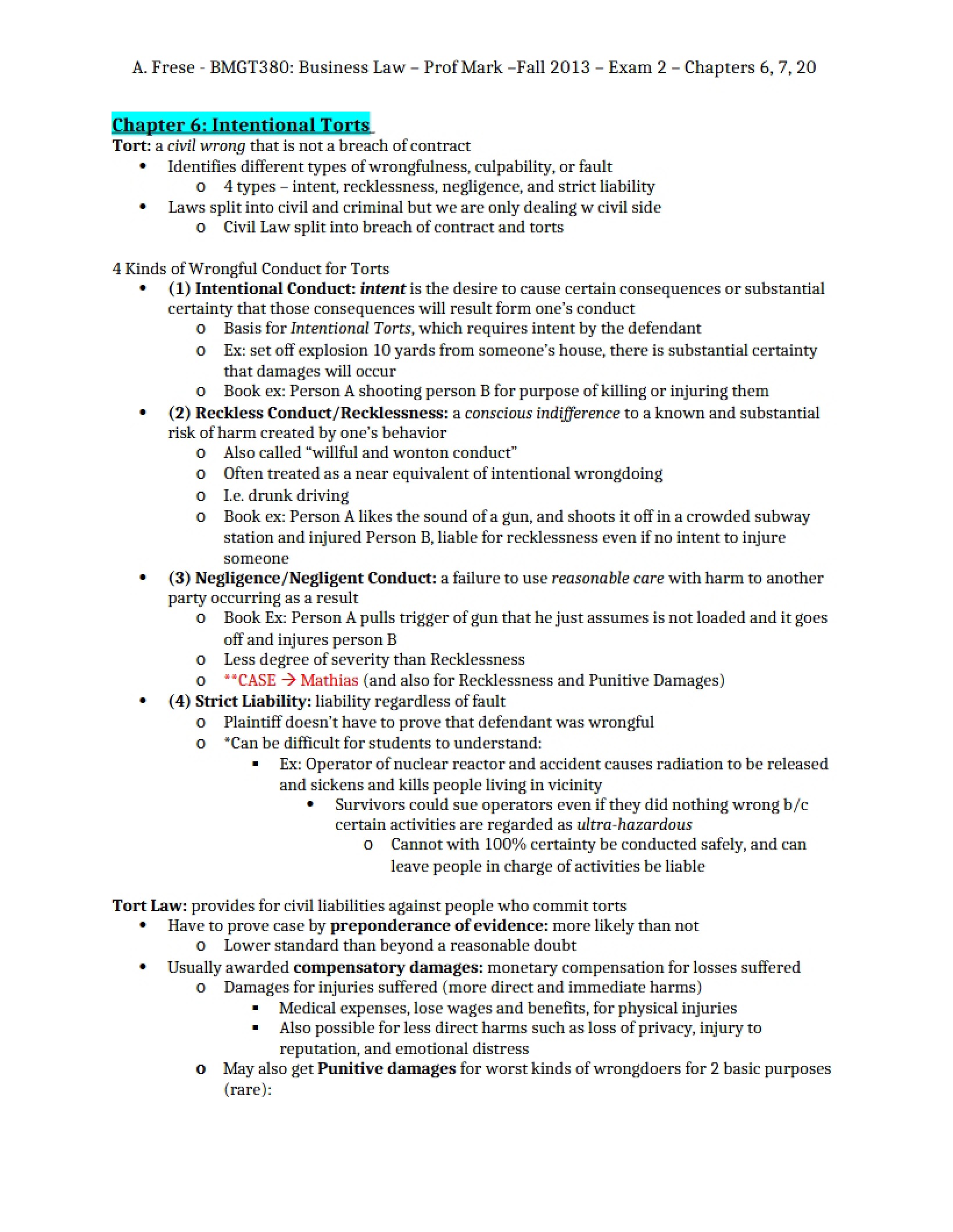 Chapter 6 Intentional Torts