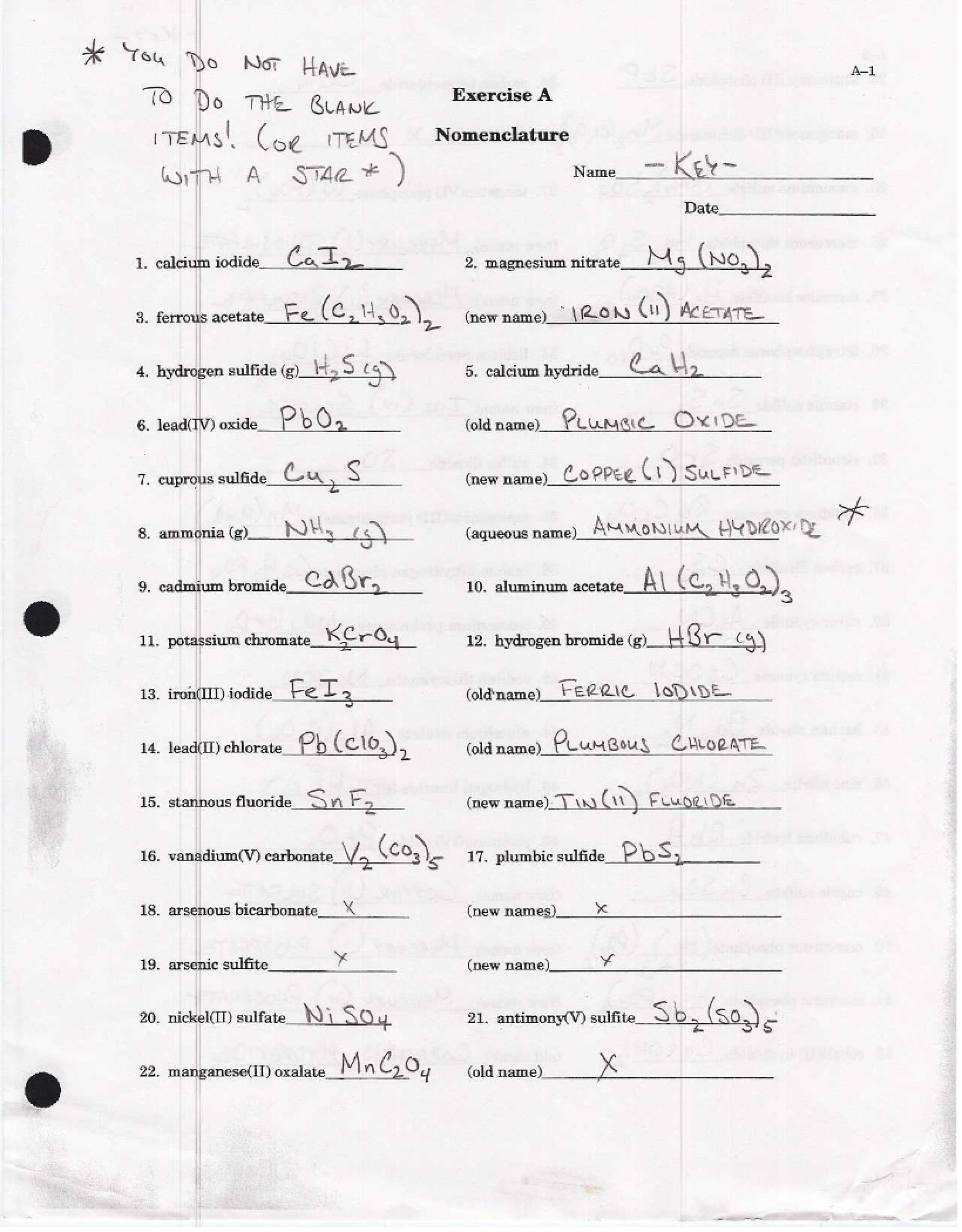Key for Nomenclature