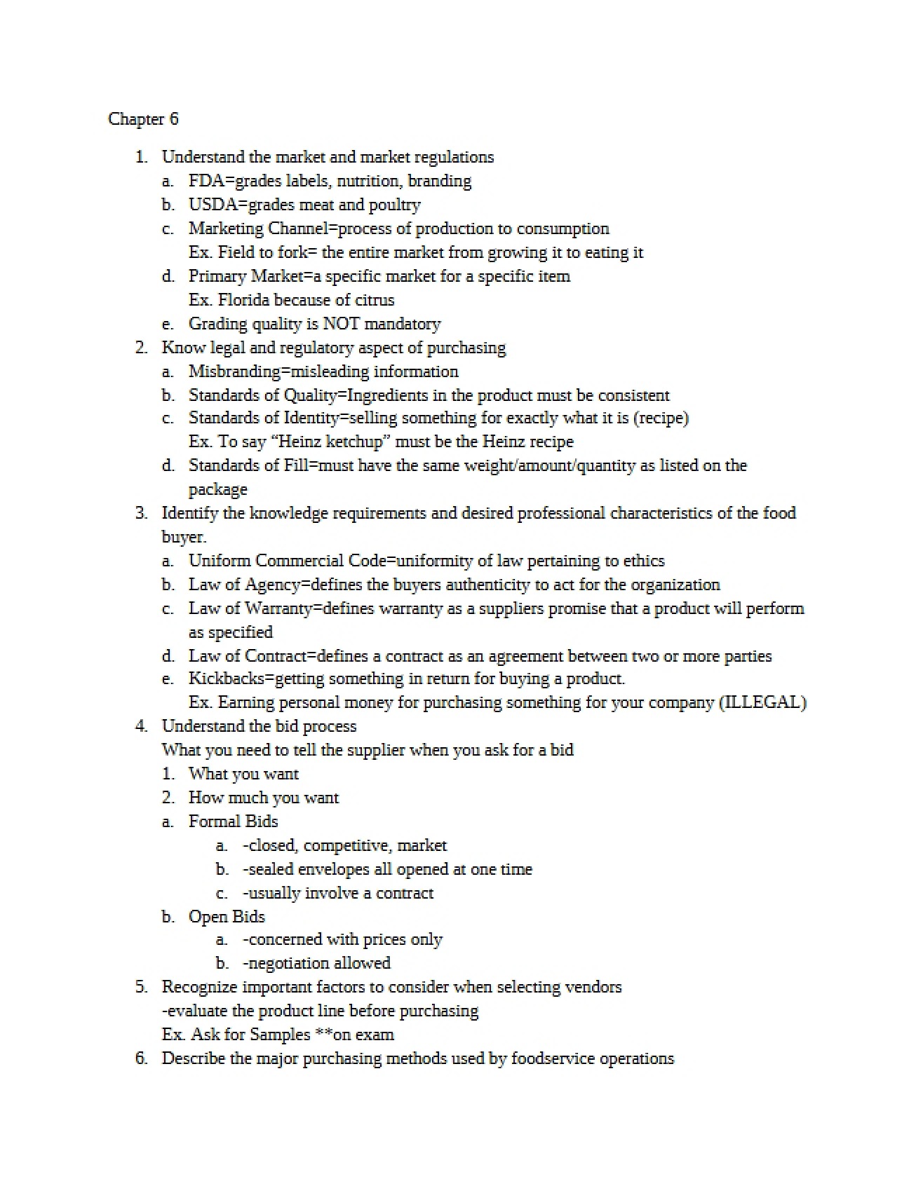Institutional Food Economics Chapter Six Summary