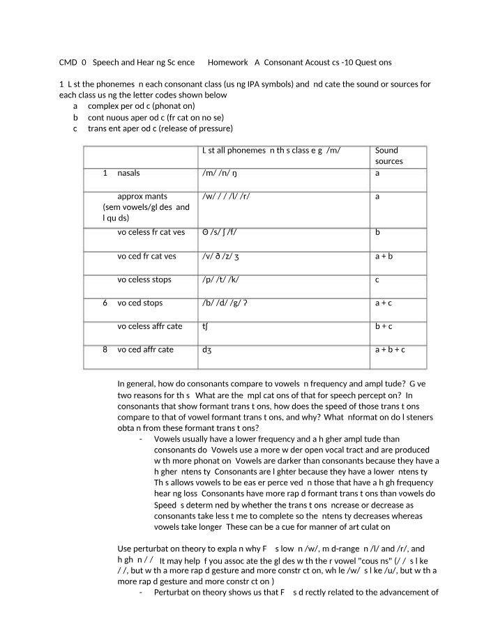 Consonant Acoustics - Homework 5A
