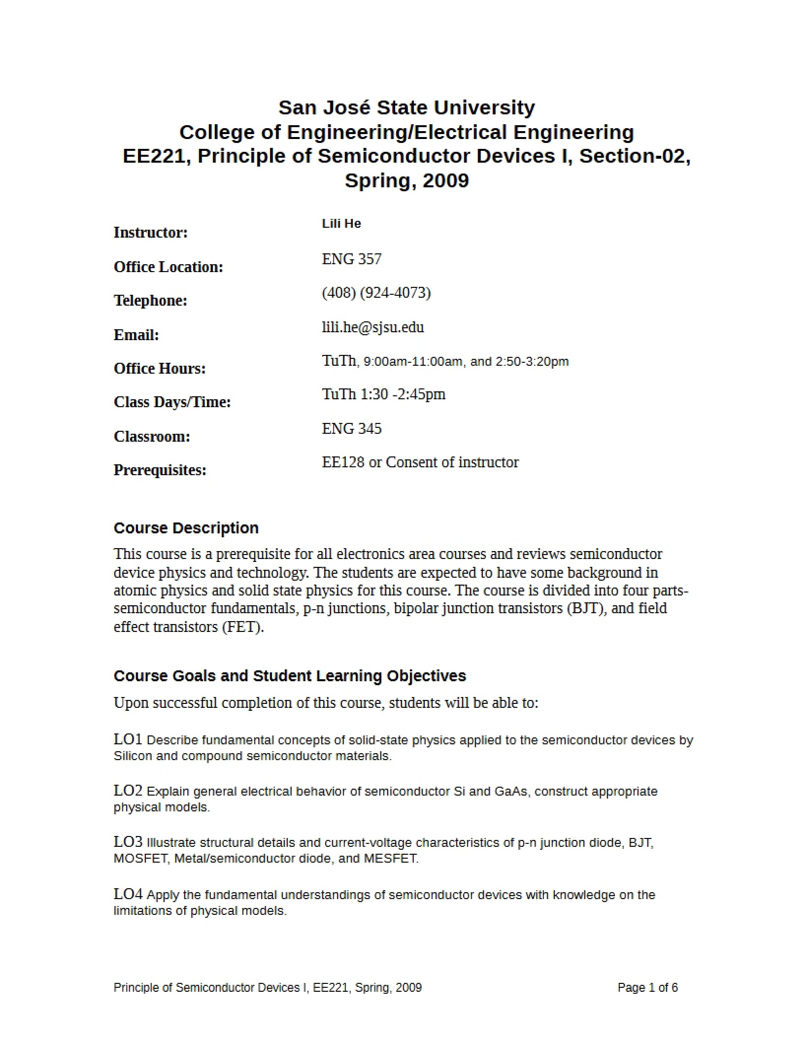Syllabus for EE 221