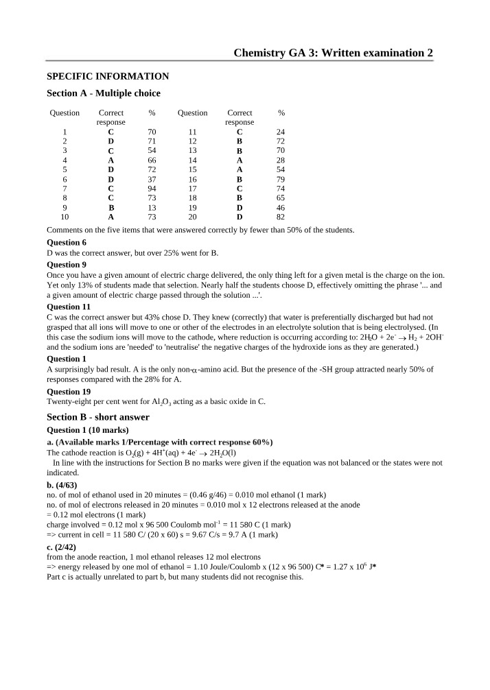 Written Examination 2 - Chemistry GA 3