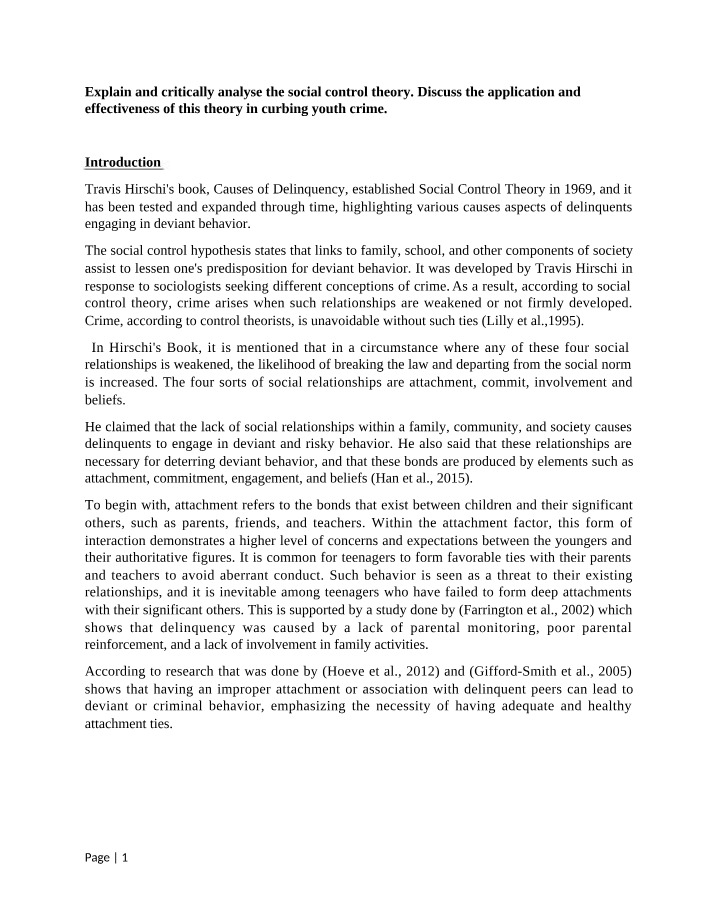 Analysis of Social Control Theory and Youth Crime