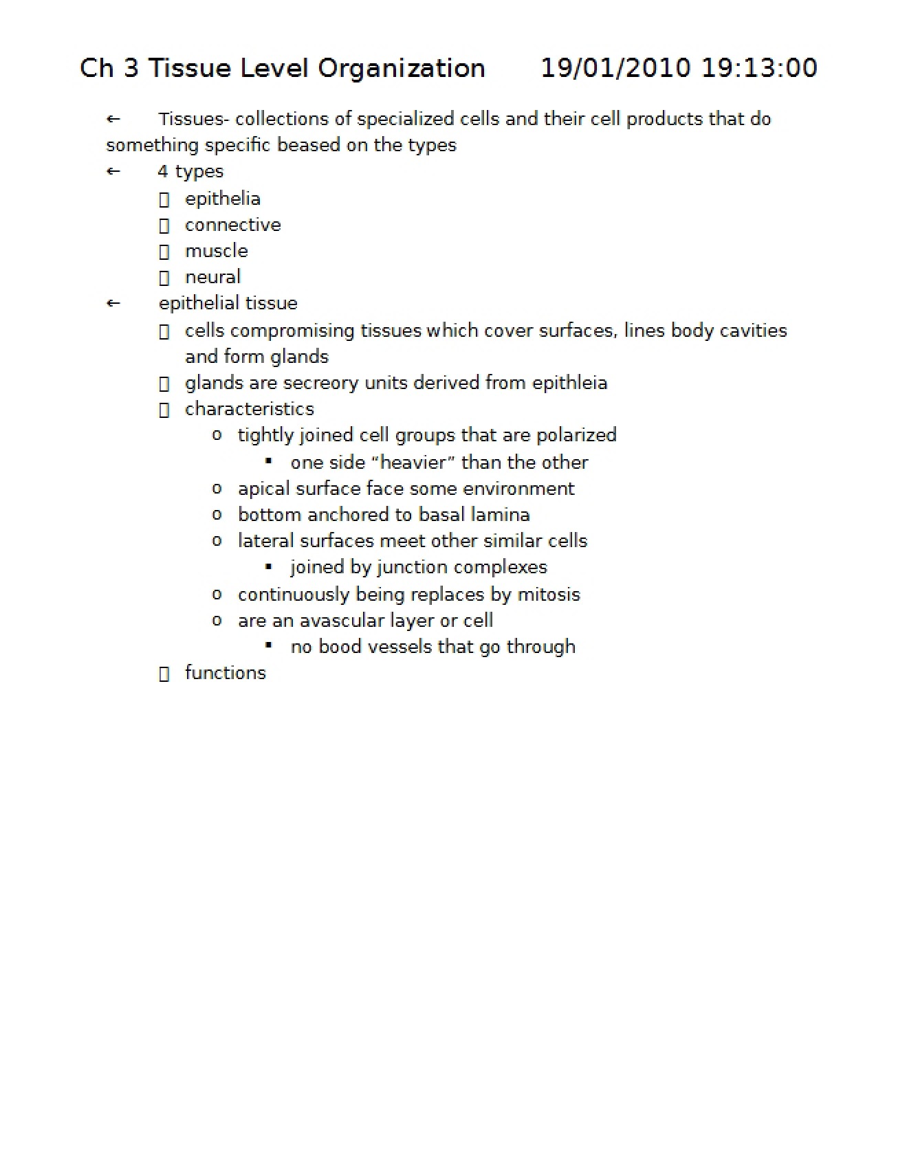 Organization at the Tissue Level Chapter 3