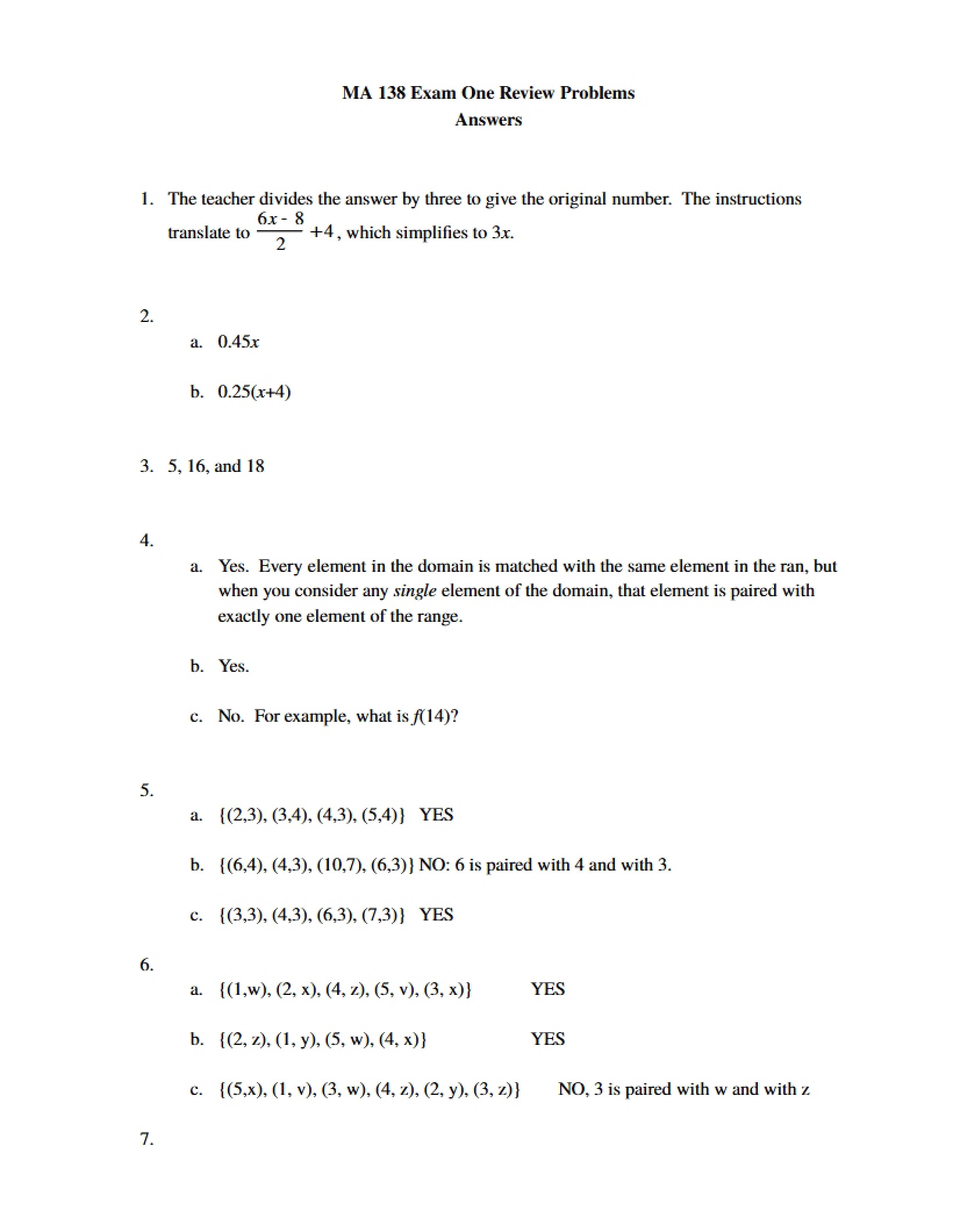 Answers for First Exam Review Problems
