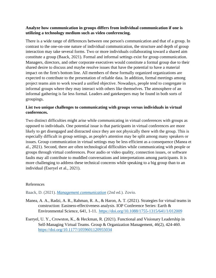 Group Communication Challenges in Virtual Conferences