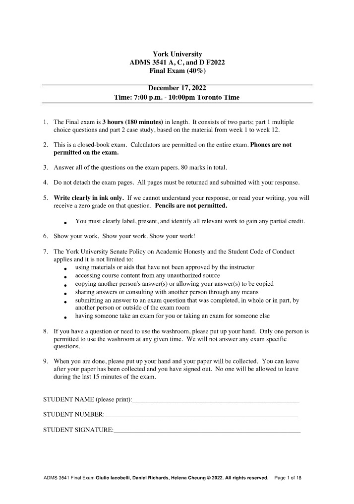 Final Exam for ADMS 3541