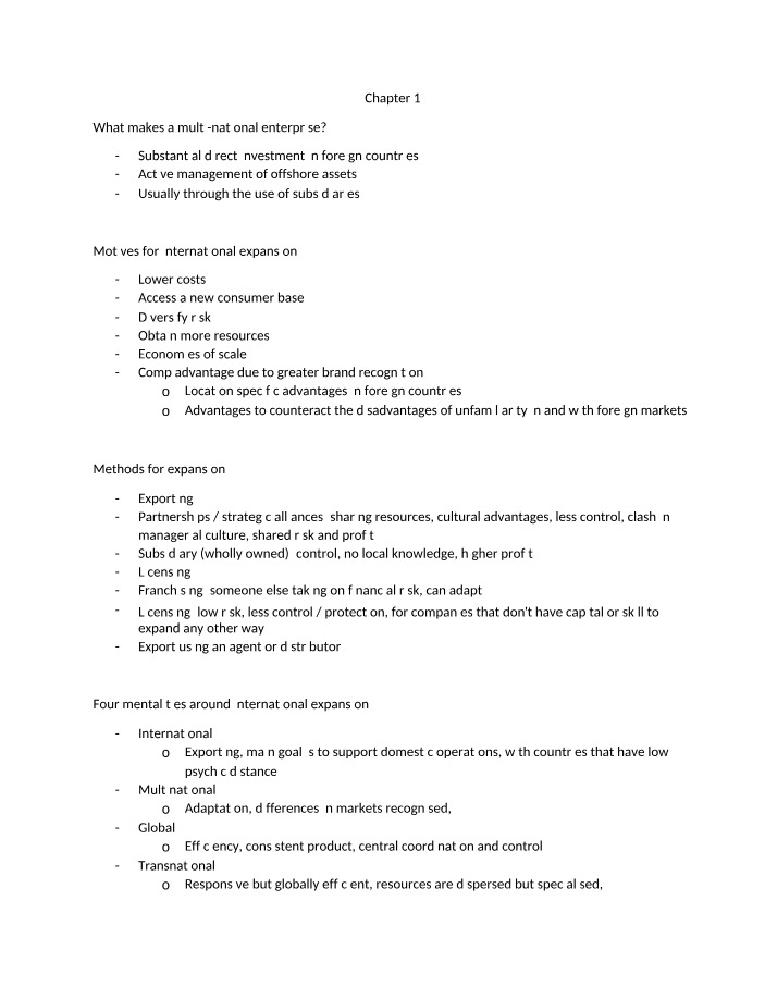 Chapter 1 - Multi-National Enterprise Strategies and Motives