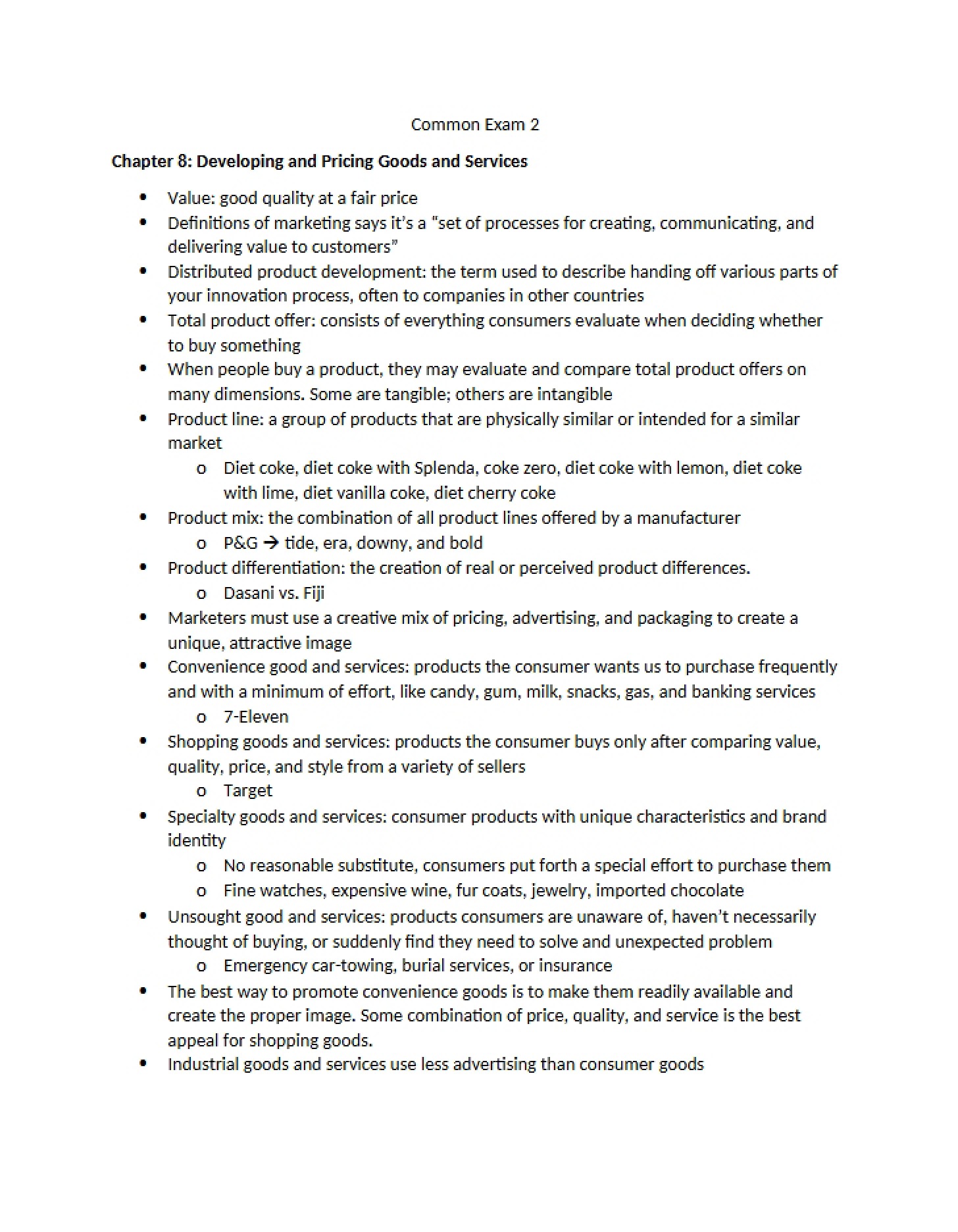 Pricing and Developing GoodsServices (Ch 8)