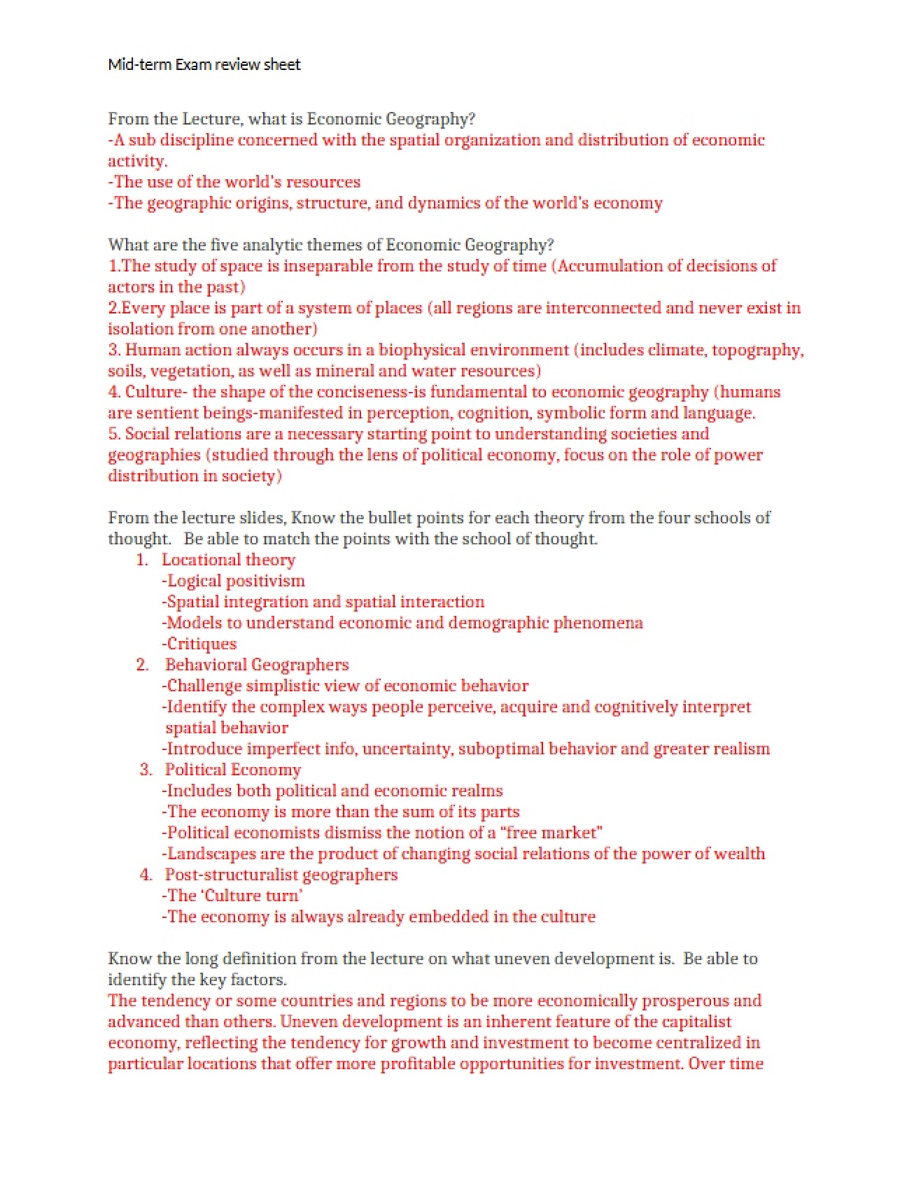 Mid-term Examination Review Materials
