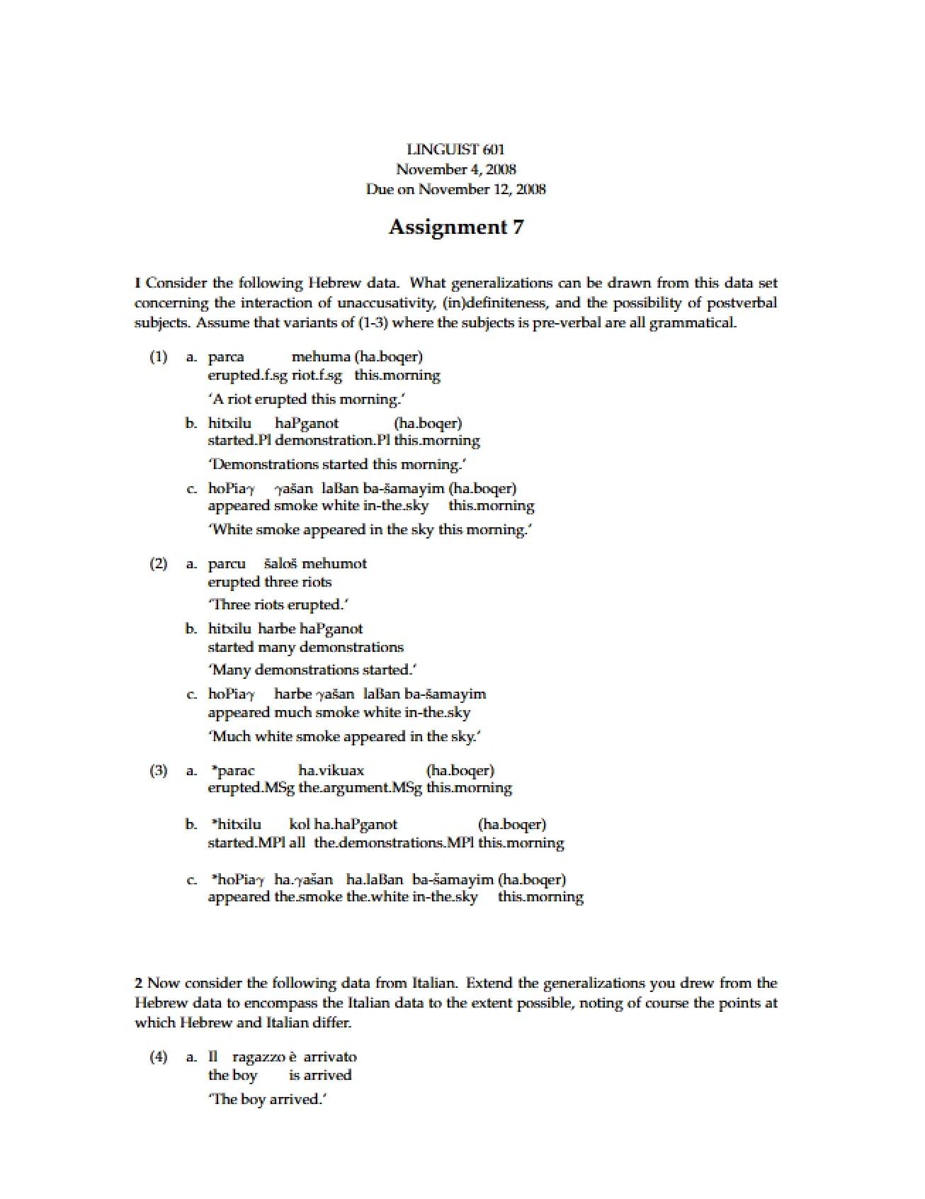 Linguist 601 Seventh Assignment