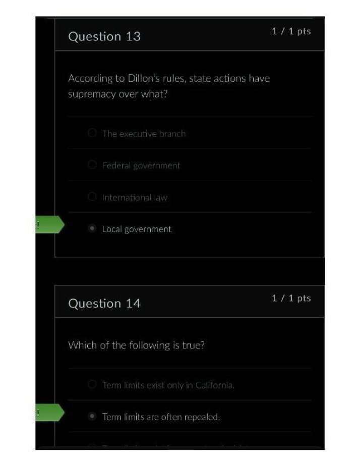 Supremacy of State Actions over Local Government - Dillon's Rules Quiz
