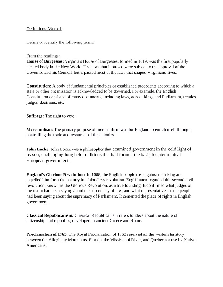Key Terms for American History