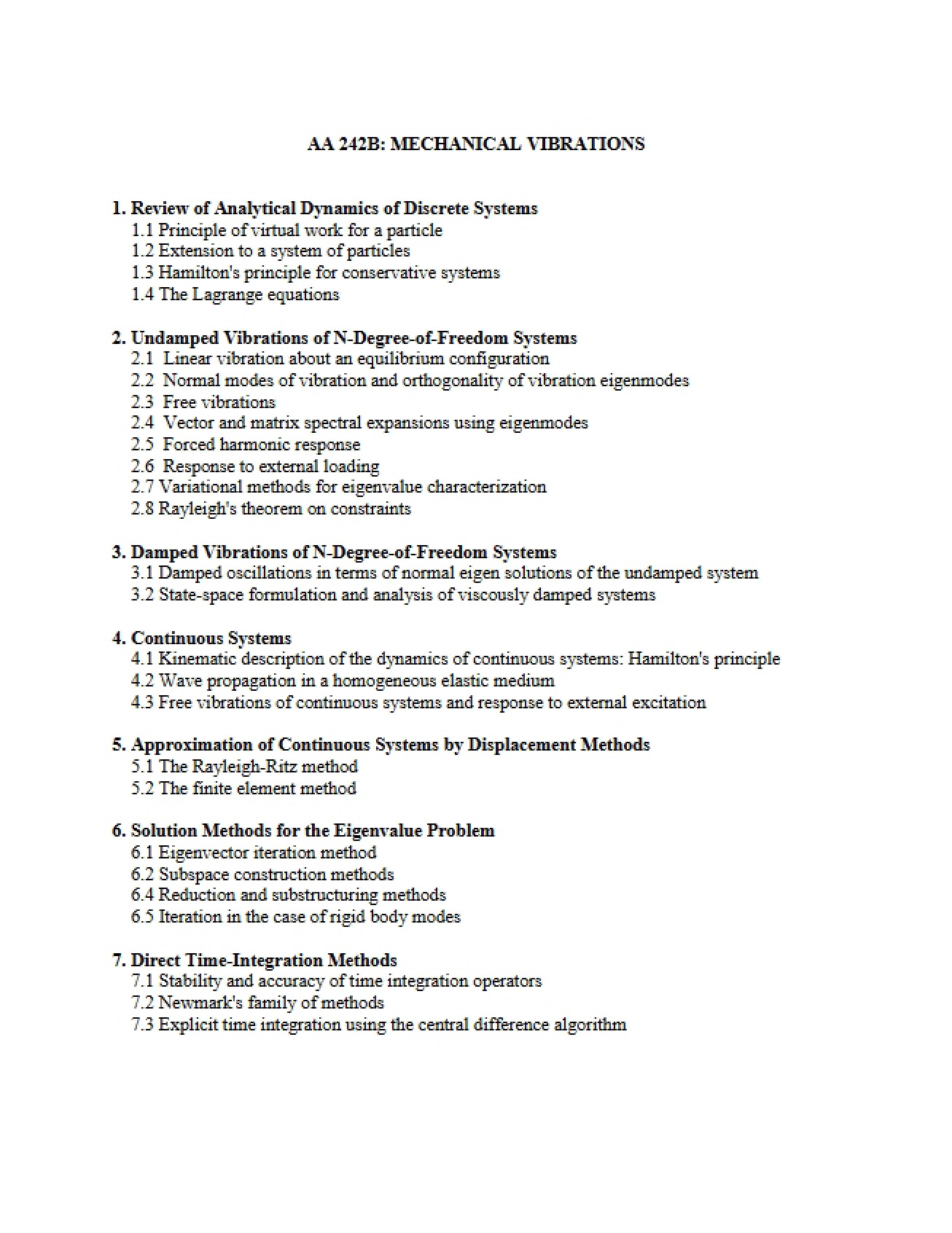 Mechanical Vibrations Syllabus