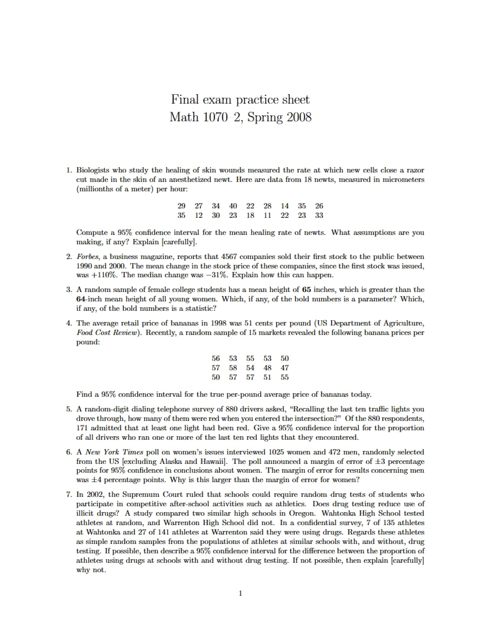 Practice Sheet for Final