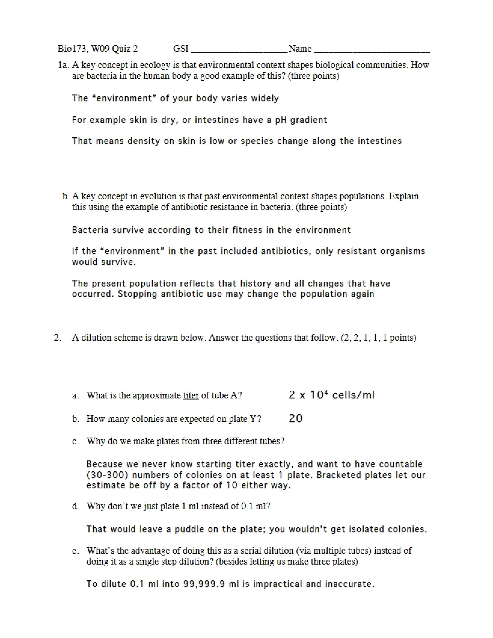 Key for Quiz 2 (Winter 2009)