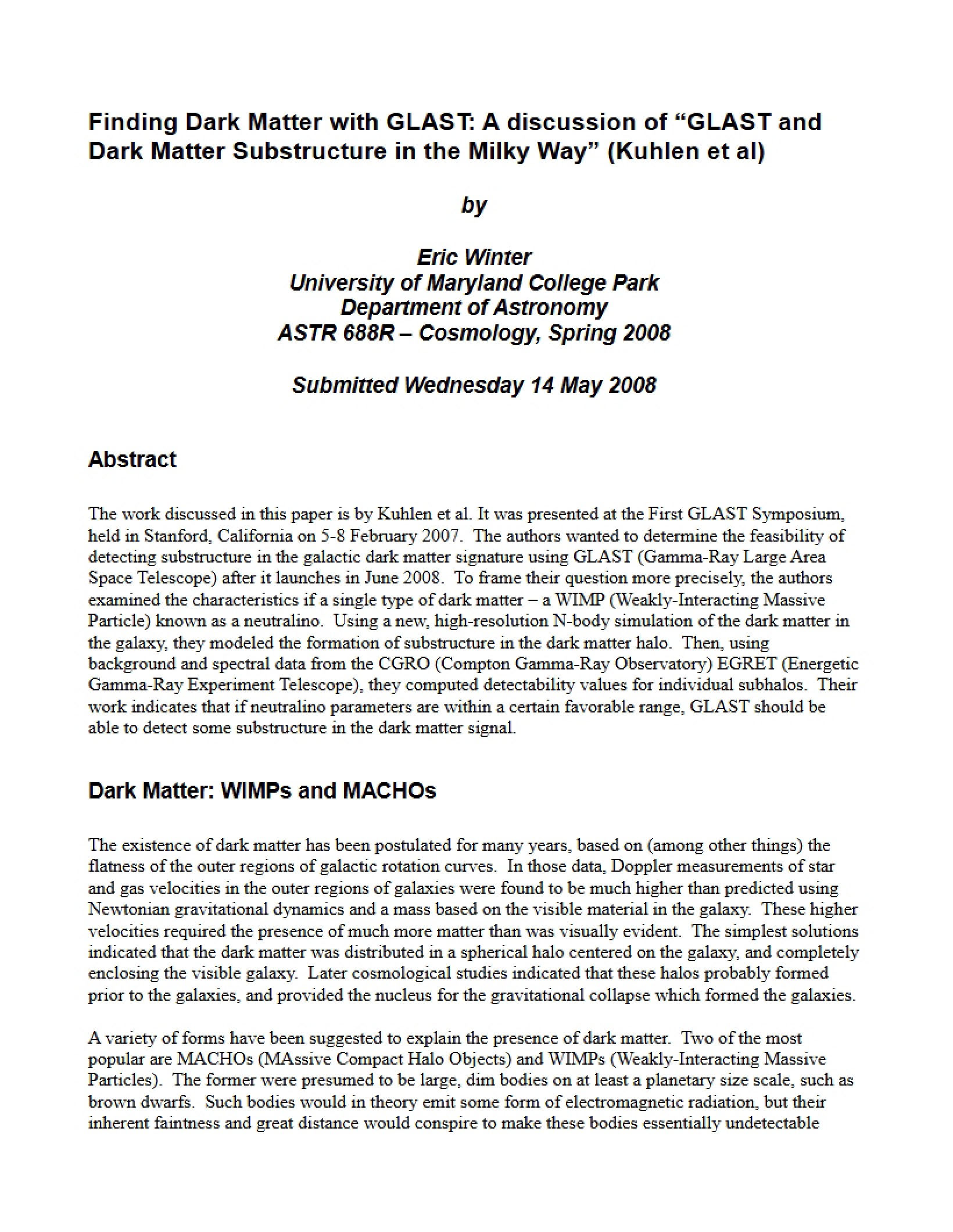 GLAST Dark Matter Finding