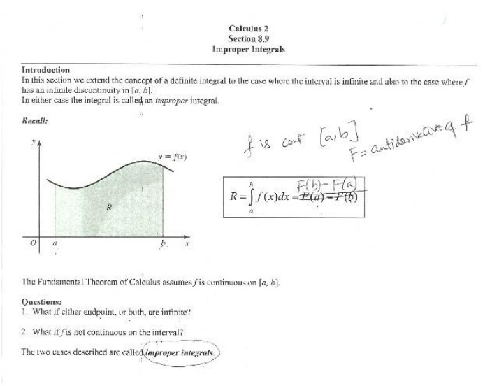 Improper Integrals - Section 8.9 Notes
