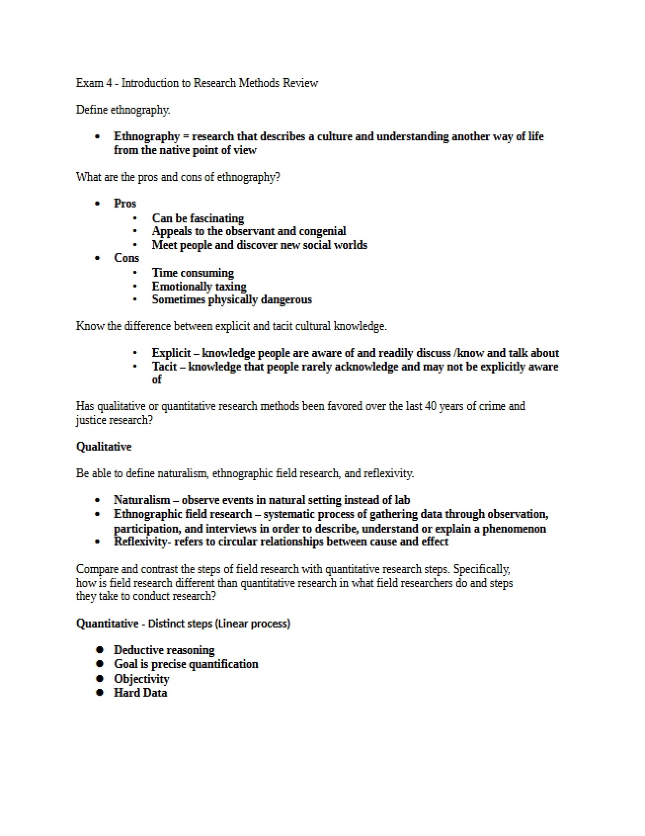 Exam Four Review Research Methods