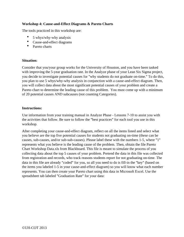 Improving 5-Year Graduation Rate - Pareto Charts and Cause-and-Effect Diagrams