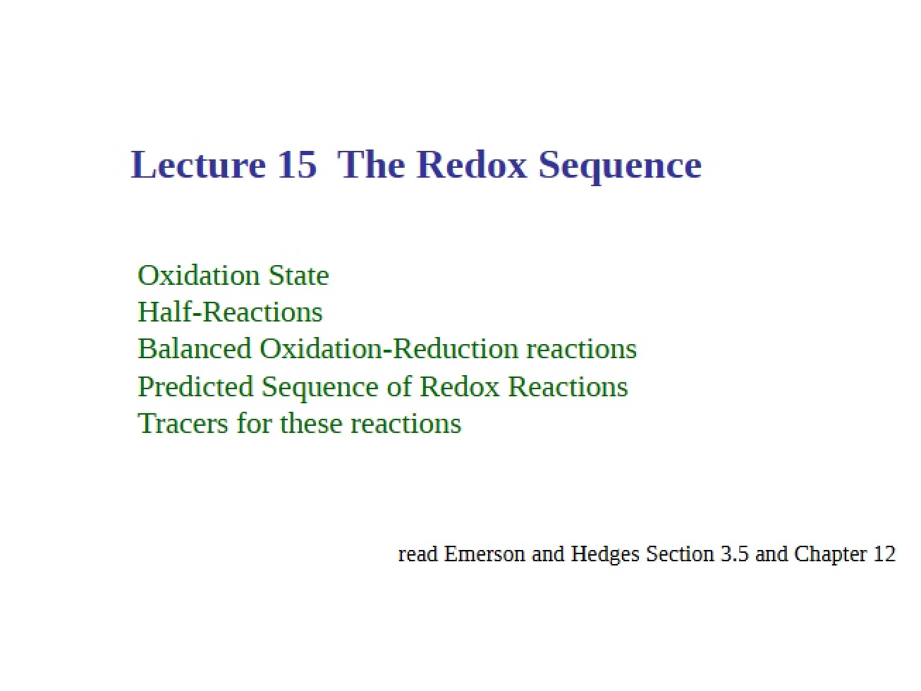 Sequence of Redox