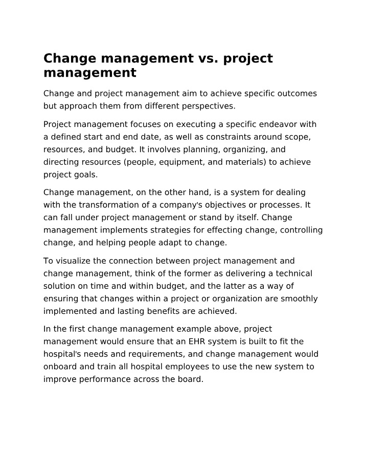 Project Management vs Change Management