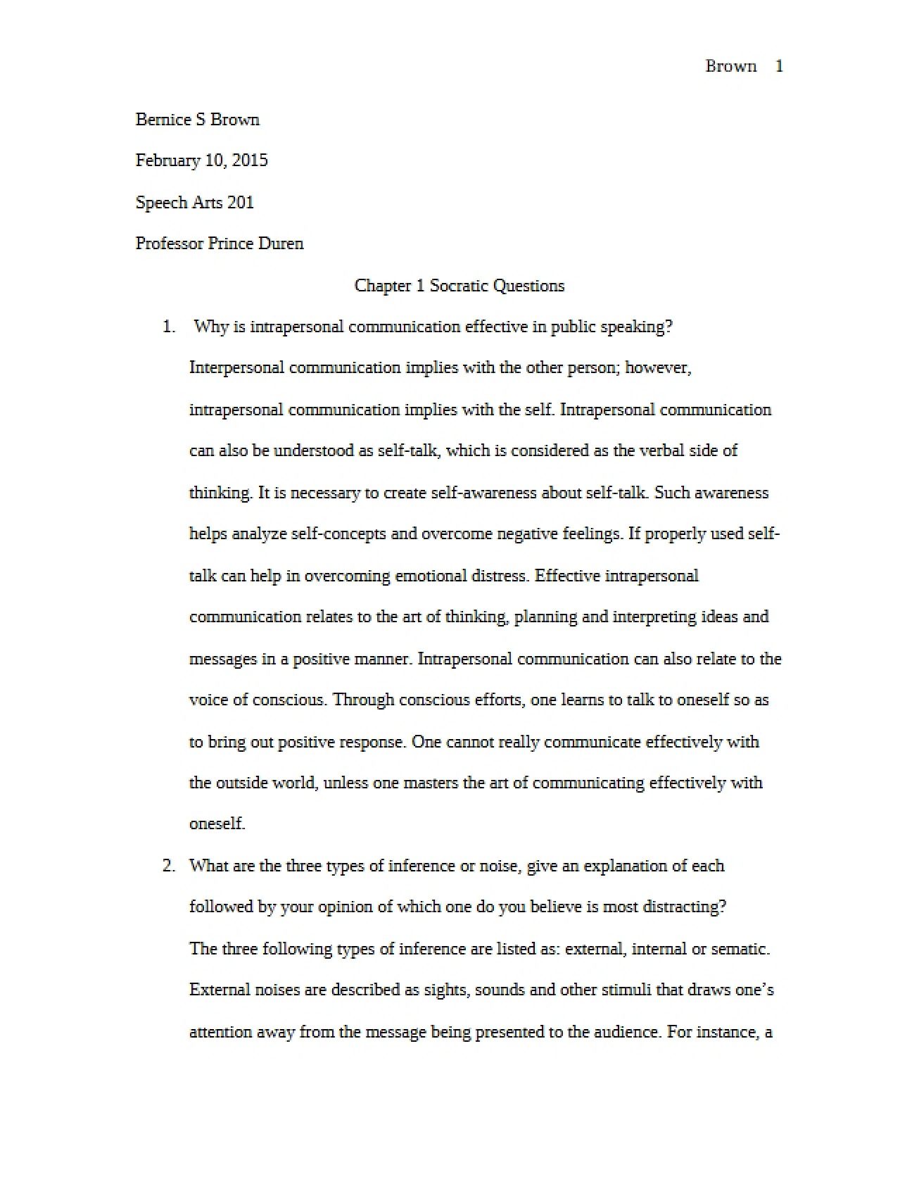 Socratic Questions for the First Chapter of a Communication Course