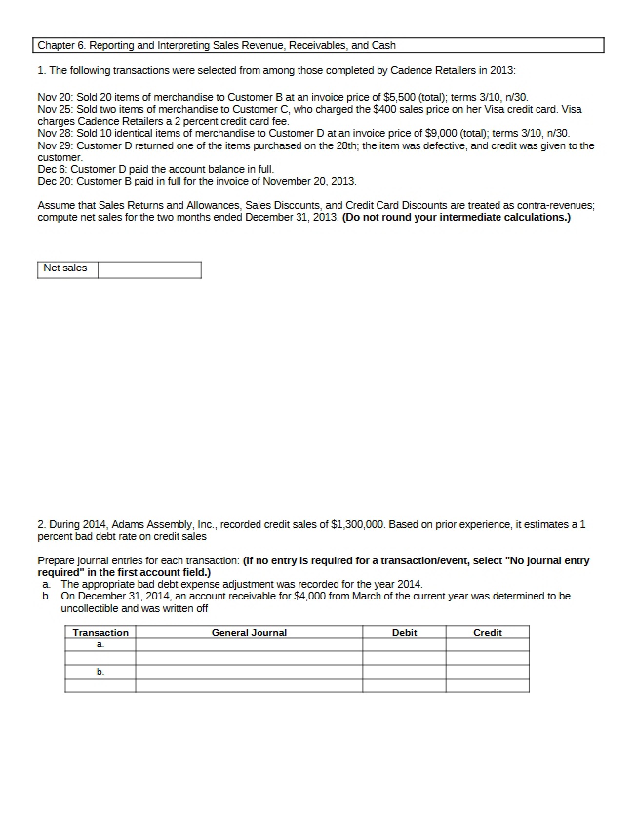 Sales Revenue Interpretation and Reporting