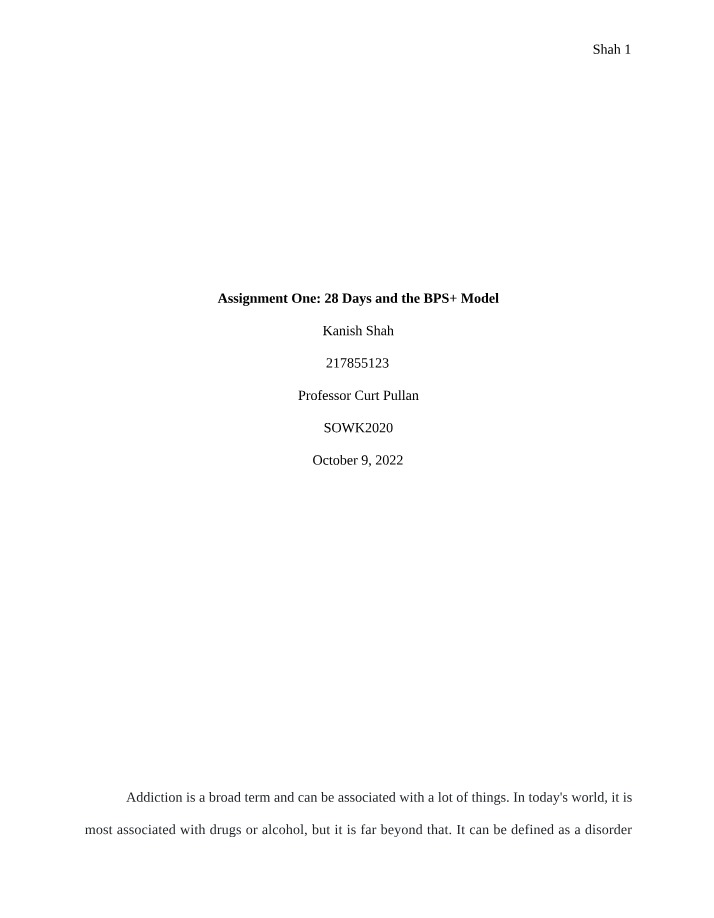 28 Days and the BPS+ Model - Assignment One