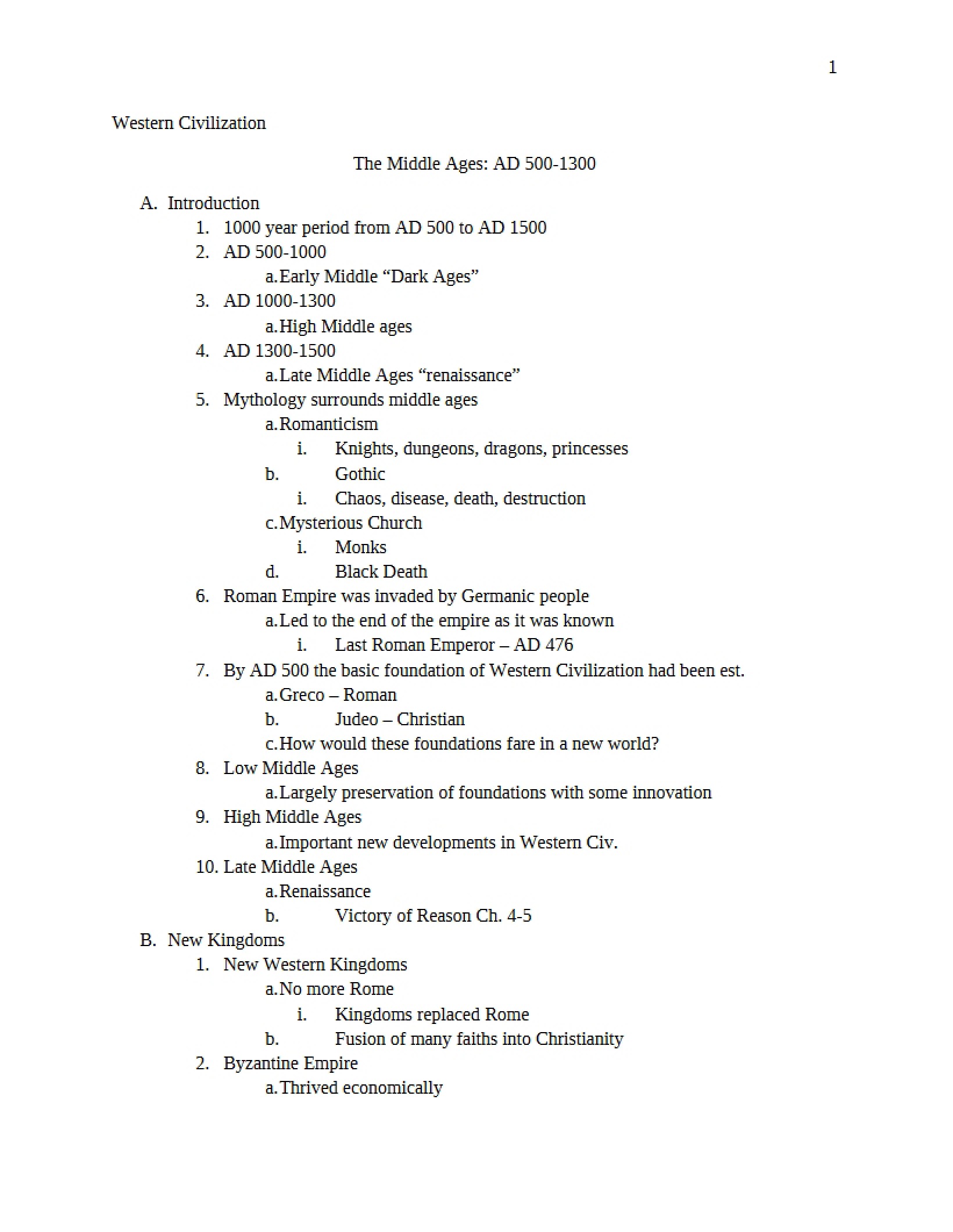 AD 500-1300 The Middle Ages