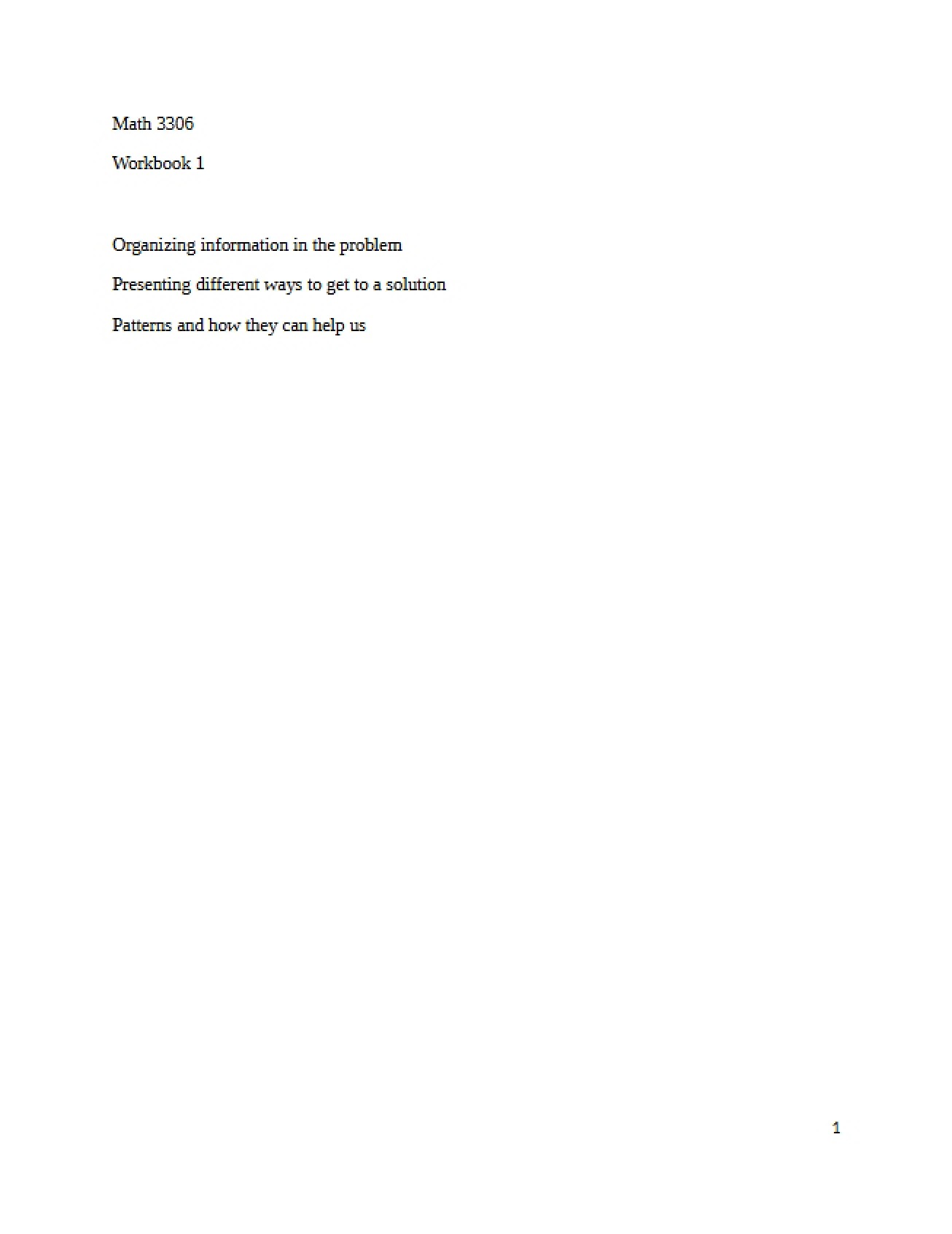 Workbook 1 (Math 3306)