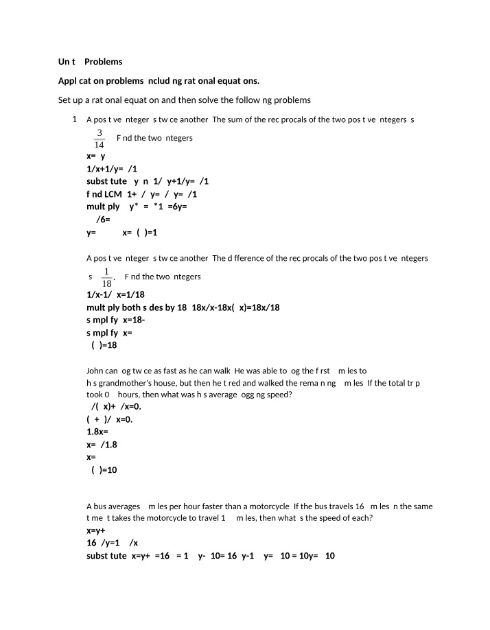 Rational Equations Application Problems