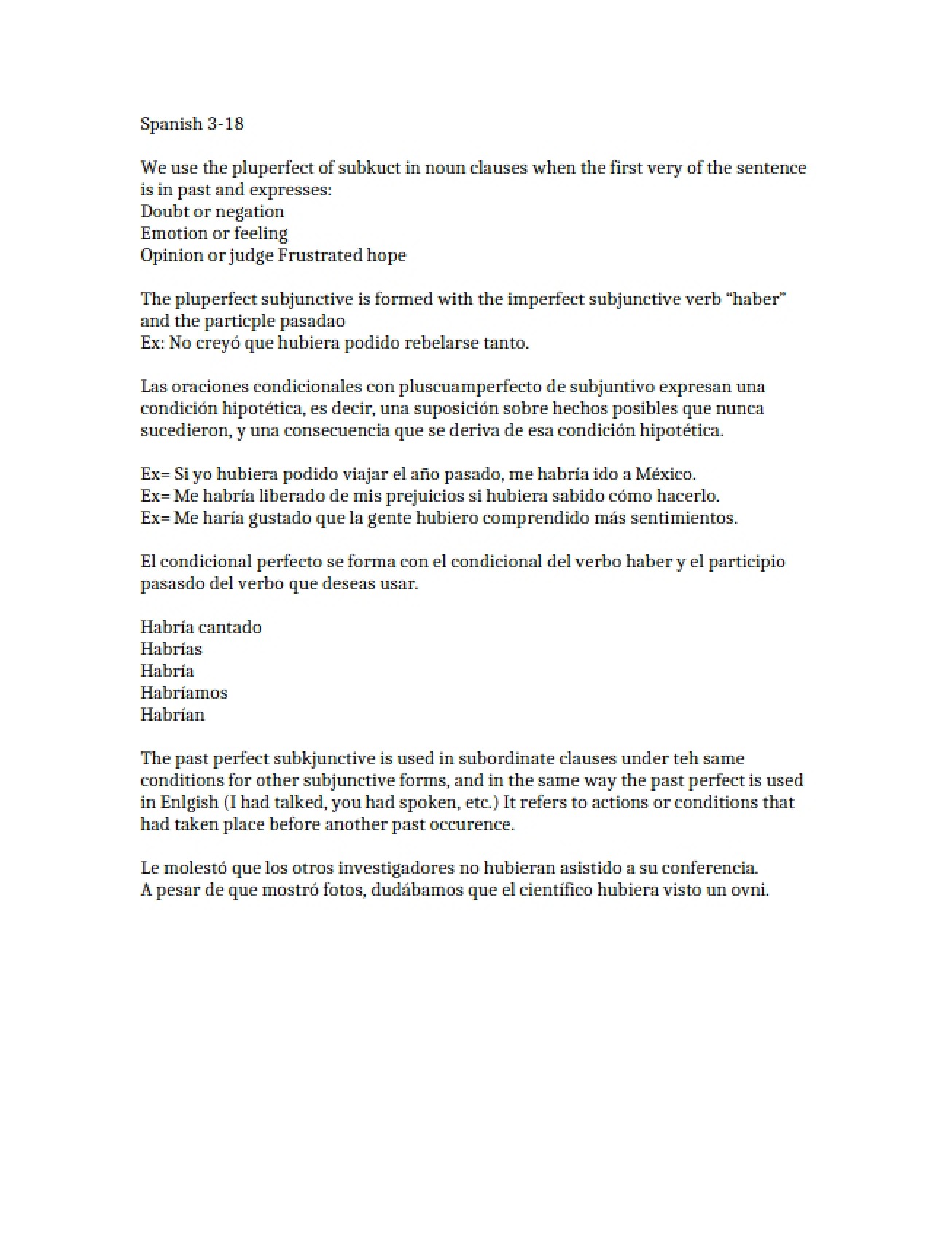 Spanish Class Notes from March 18th