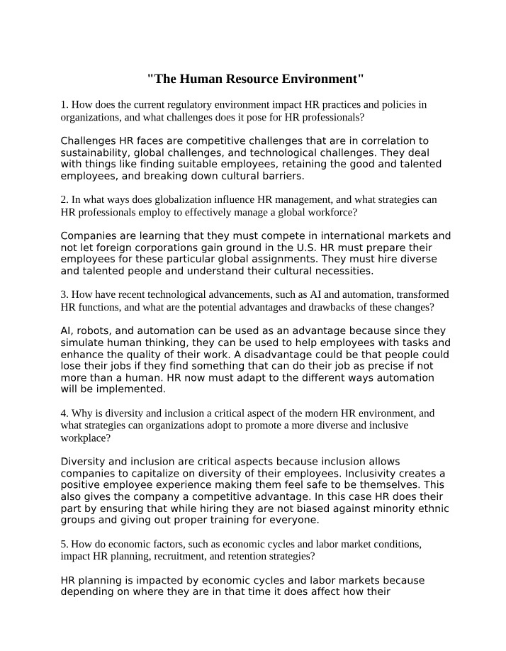 Human Resource Environment